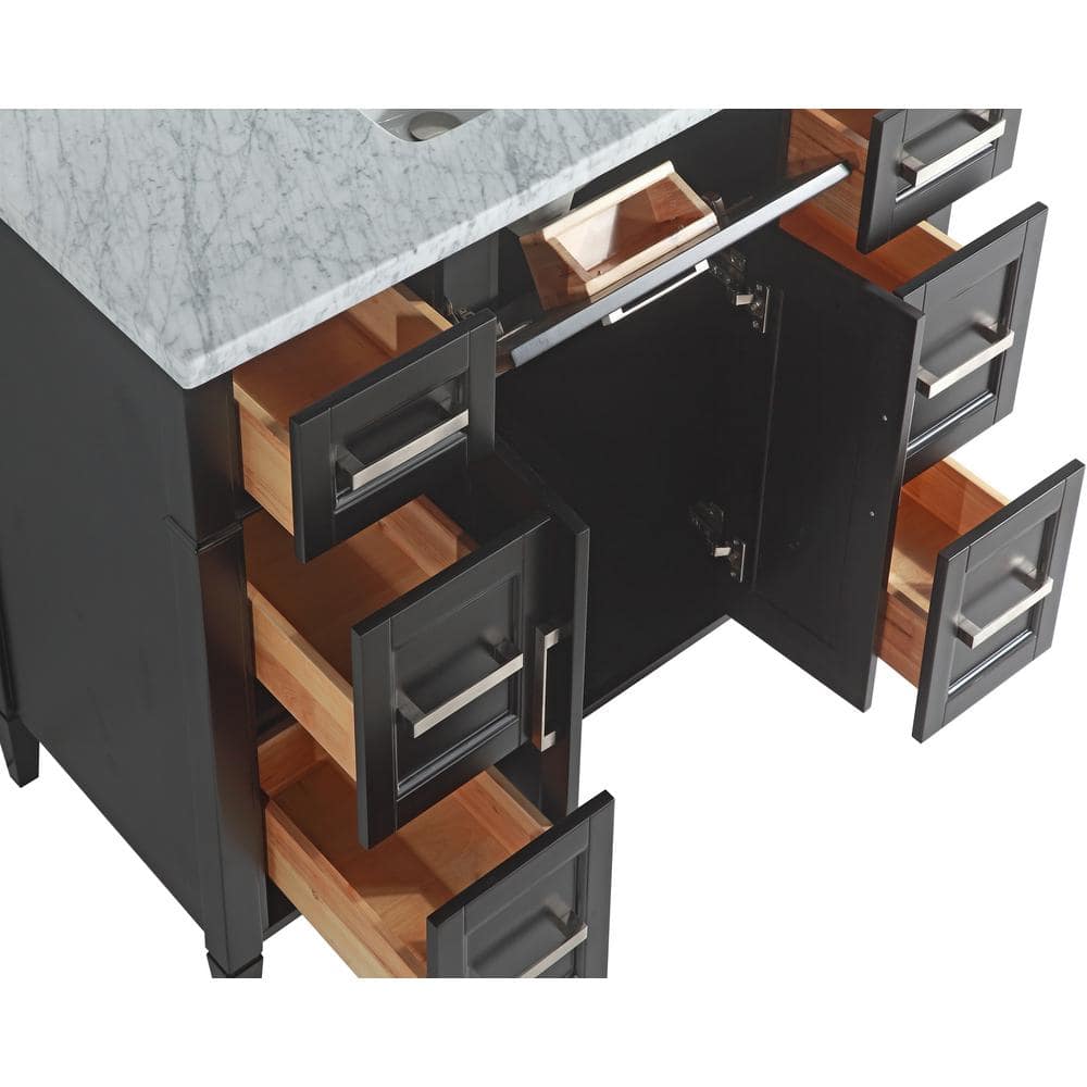 Vanity Art Savona 48 in. W x 22 in. D x 36 in. H Vanity in Espresso with Single Basin Vanity Top in White and Grey Marble and Mirror