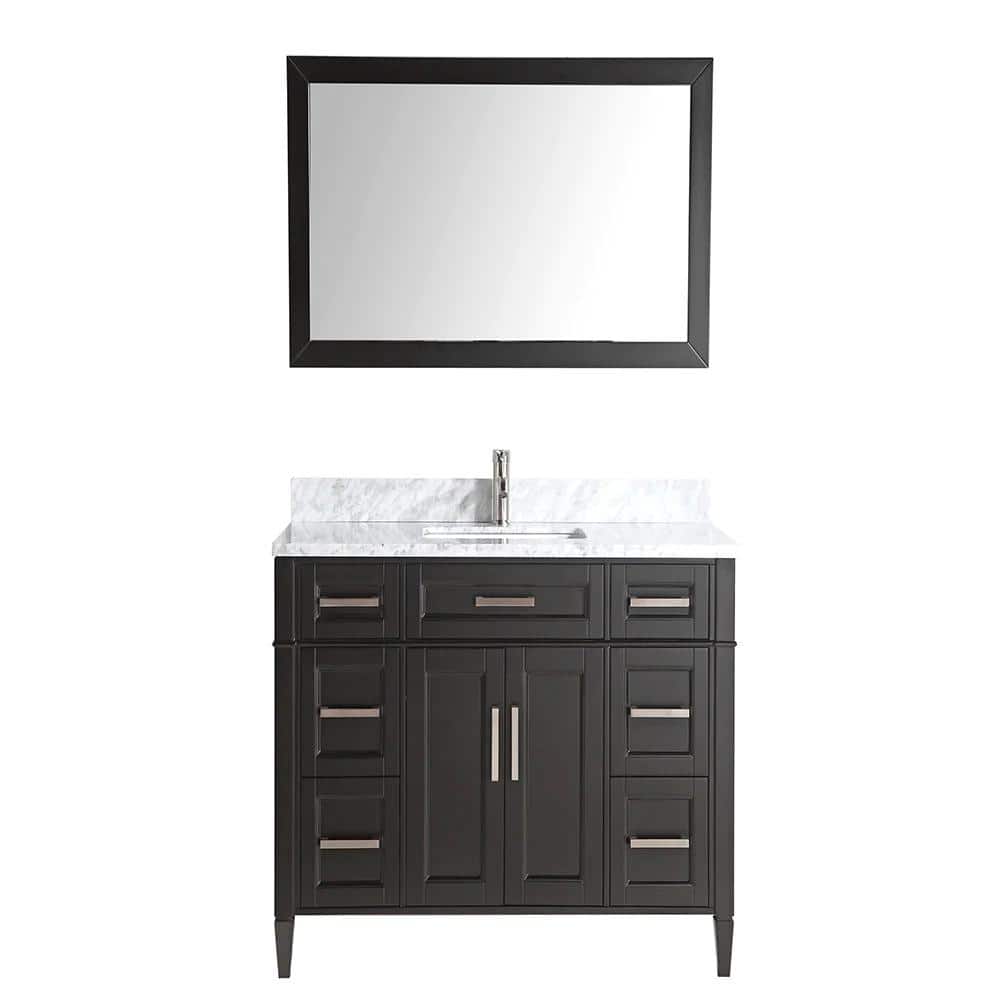 Vanity Art Savona 48 in. W x 22 in. D x 36 in. H Vanity in Espresso with Single Basin Vanity Top in White and Grey Marble and Mirror