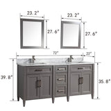 Vanity Art Savona 72 in. W x 22 in. D x 36 in. H Bath Vanity in Grey with Vanity Top in White with White Basin and Mirror