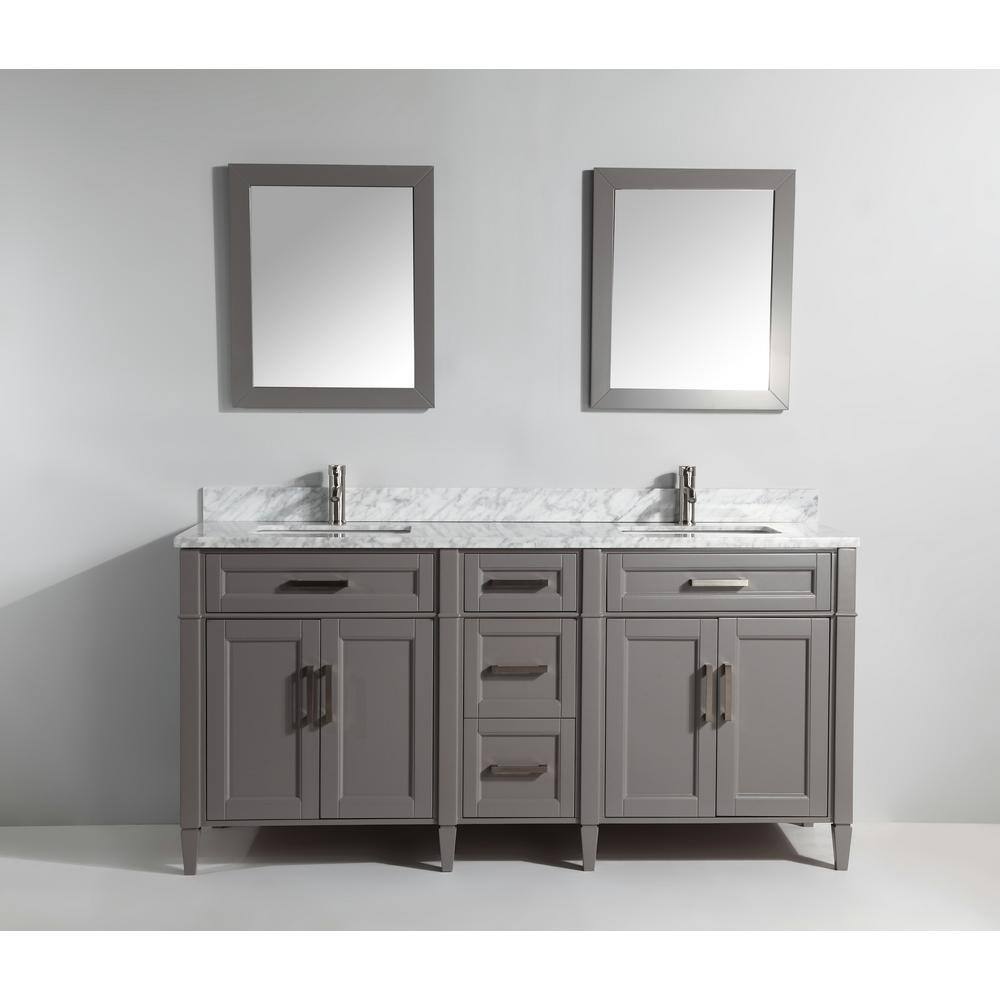 Vanity Art Savona 72 in. W x 22 in. D x 36 in. H Bath Vanity in Grey with Vanity Top in White with White Basin and Mirror