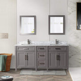 Vanity Art Savona 72 in. W x 22 in. D x 36 in. H Bath Vanity in Grey with Vanity Top in White with White Basin and Mirror