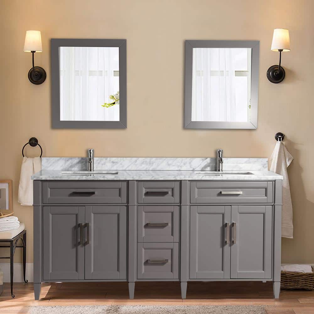 Vanity Art Savona 72 in. W x 22 in. D x 36 in. H Bath Vanity in Grey with Vanity Top in White with White Basin and Mirror