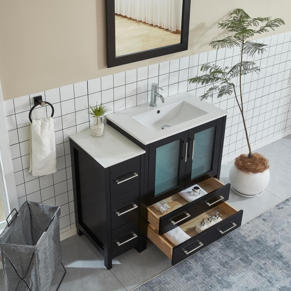 Vanity Art 42 in. W x 18 in. D x 36 in. H Bathroom Vanity in Espresso with Single Basin Vanity Top in White Ceramic and Mirror