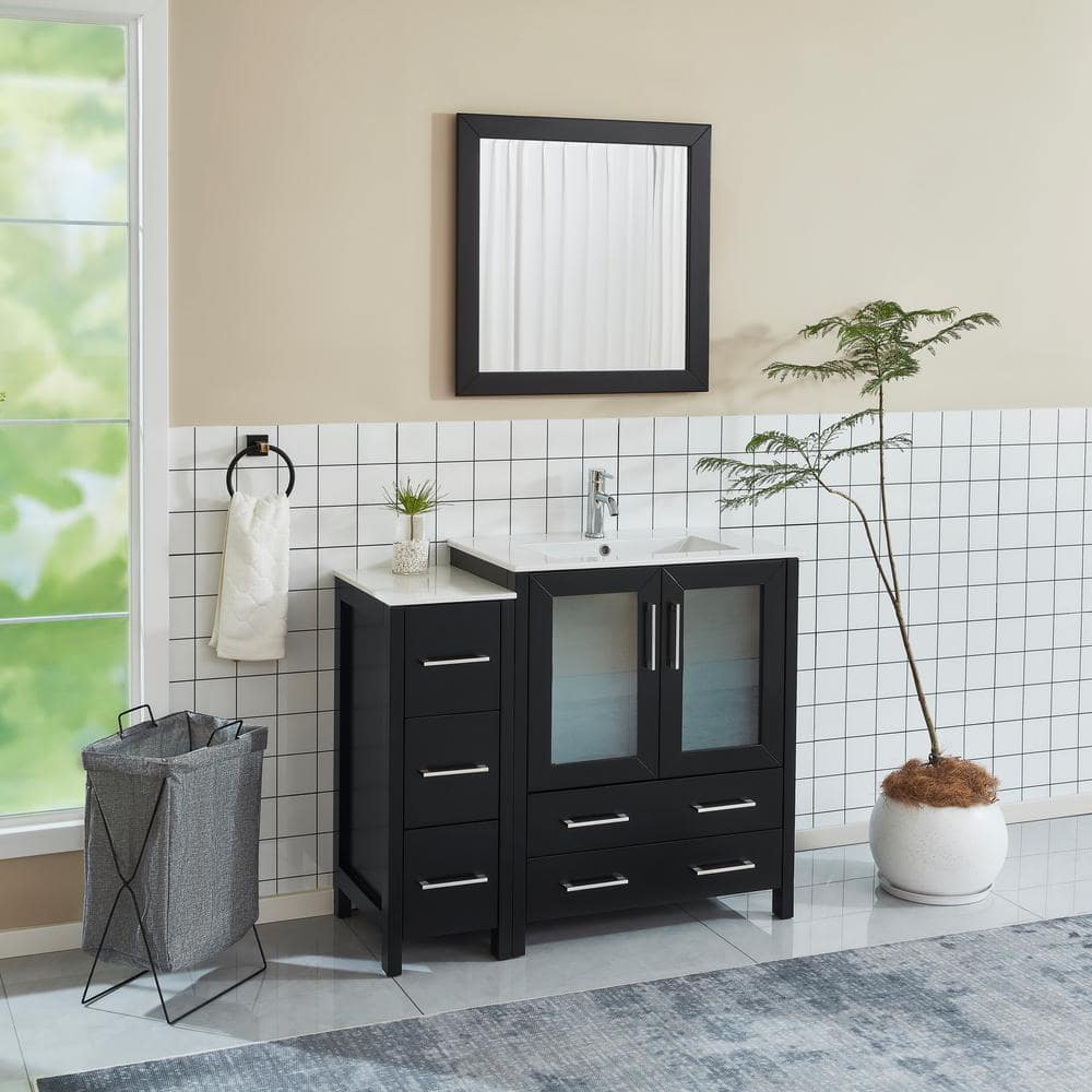 Vanity Art 42 in. W x 18 in. D x 36 in. H Bathroom Vanity in Espresso with Single Basin Vanity Top in White Ceramic and Mirror
