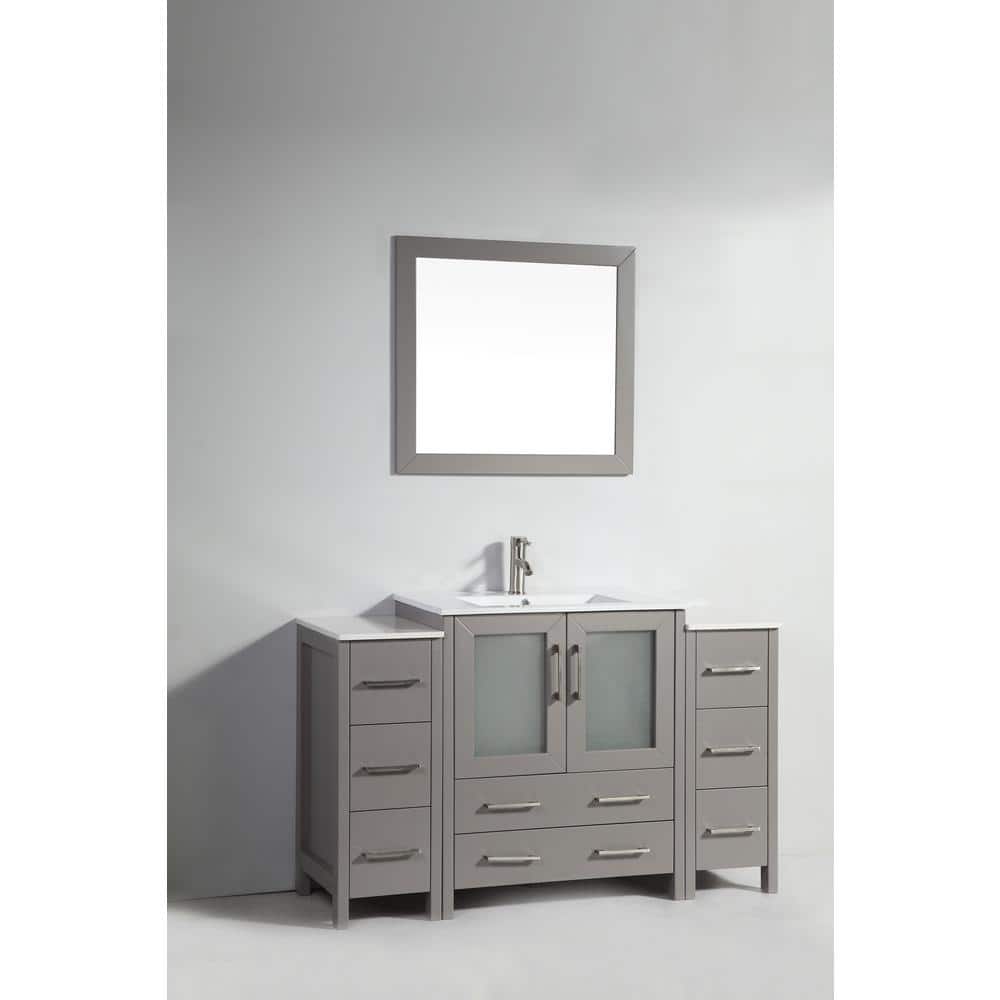 Vanity Art Brescia 54 in. W x 18 in. D x 36 in. H Bathroom Vanity in Grey with Vanity Top in White with White Basin and Mirror