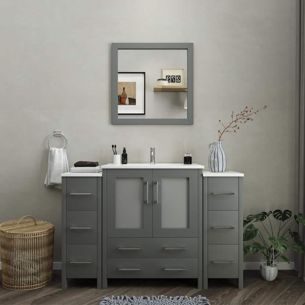 Vanity Art Brescia 54 in. W x 18 in. D x 36 in. H Bathroom Vanity in Grey with Vanity Top in White with White Basin and Mirror