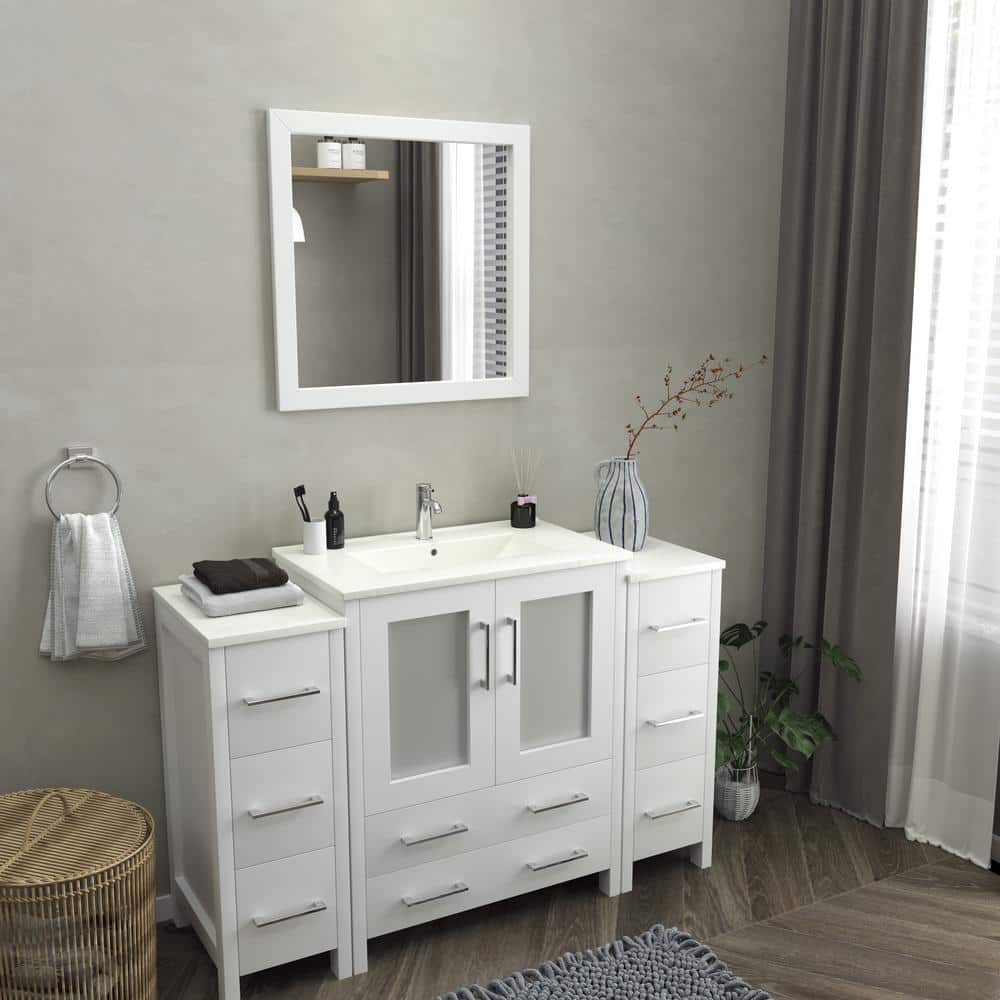 Vanity Art Brescia 54 in. W x 18 in. D x 36 in. H Bathroom Vanity in White with Vanity Top in White with White Basin and Mirror