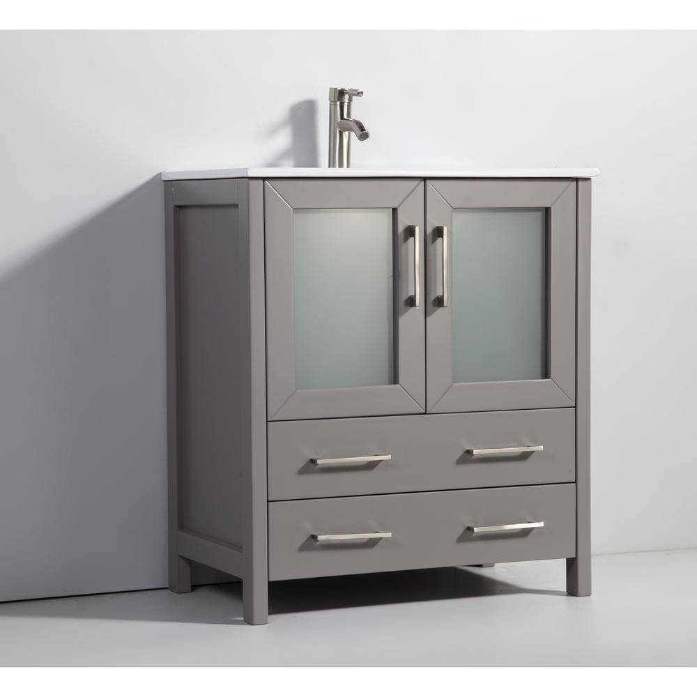 Vanity Art Brescia 84 in. W x 18 in. D x 36 in. H Bath Vanity in Grey with Vanity Top in White with White Basin and Mirror