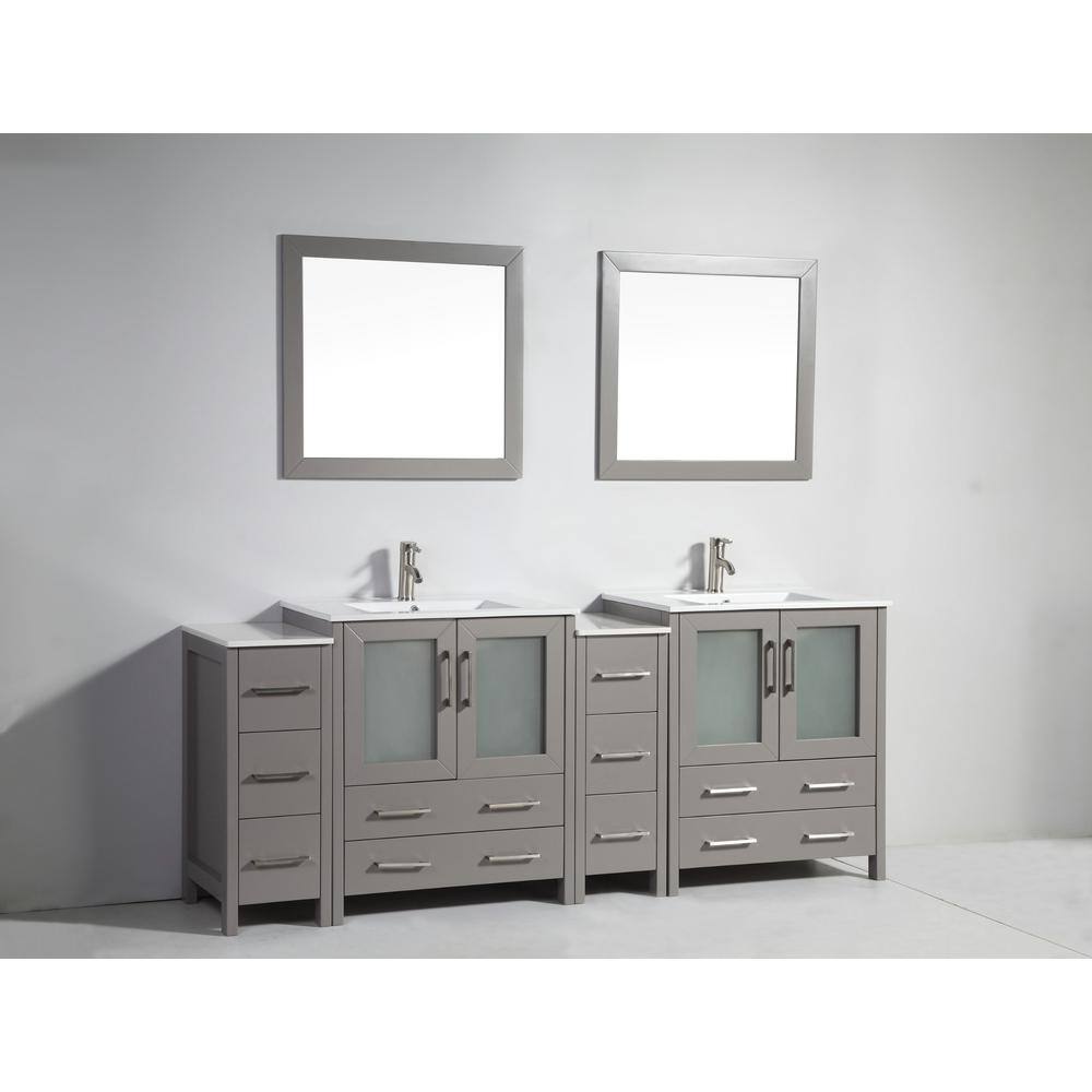 Vanity Art Brescia 84 in. W x 18 in. D x 36 in. H Bath Vanity in Grey with Vanity Top in White with White Basin and Mirror