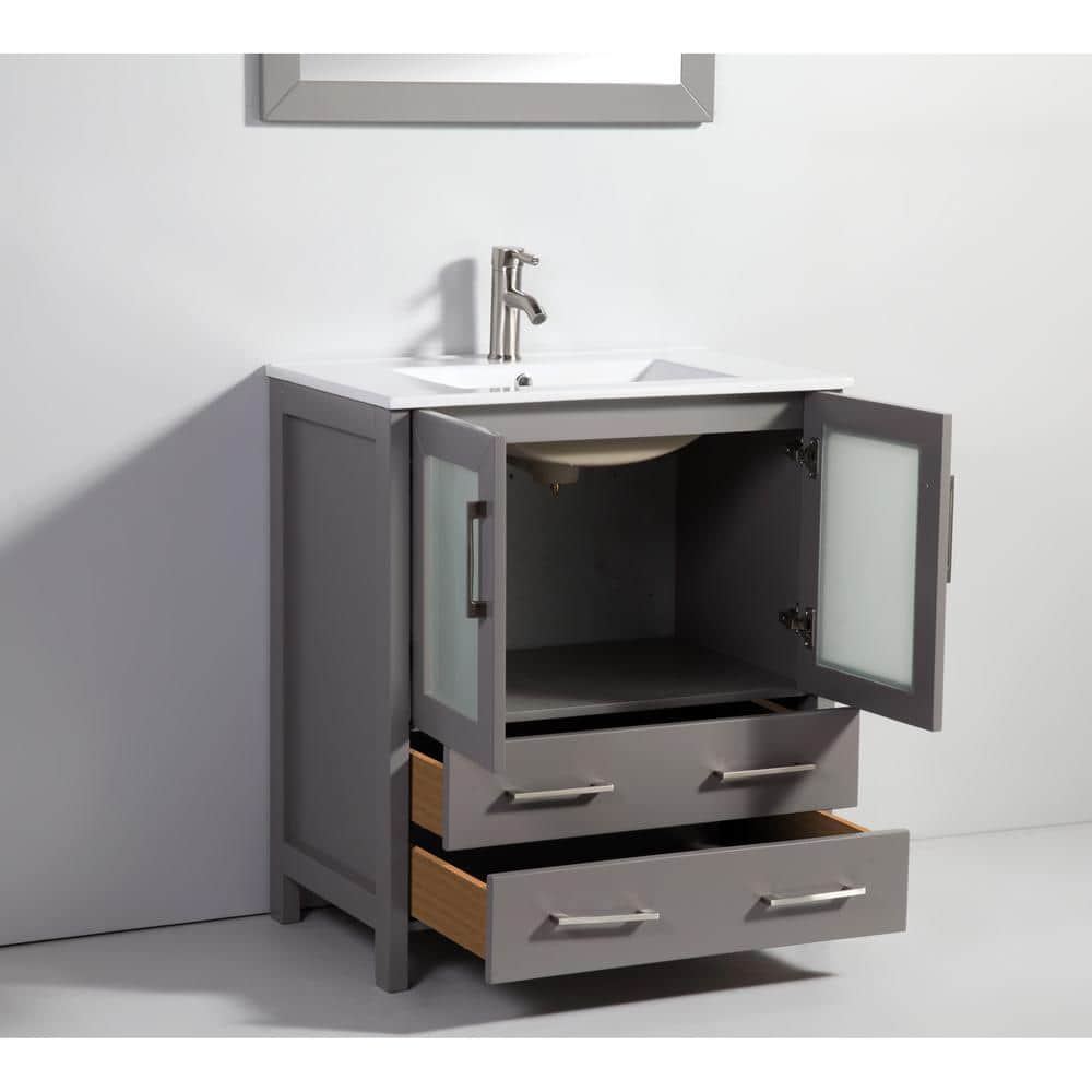 Vanity Art Brescia 84 in. W x 18 in. D x 36 in. H Bath Vanity in Grey with Vanity Top in White with White Basin and Mirror