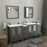 Vanity Art Brescia 84 in. W x 18 in. D x 36 in. H Bath Vanity in Grey with Vanity Top in White with White Basin and Mirror