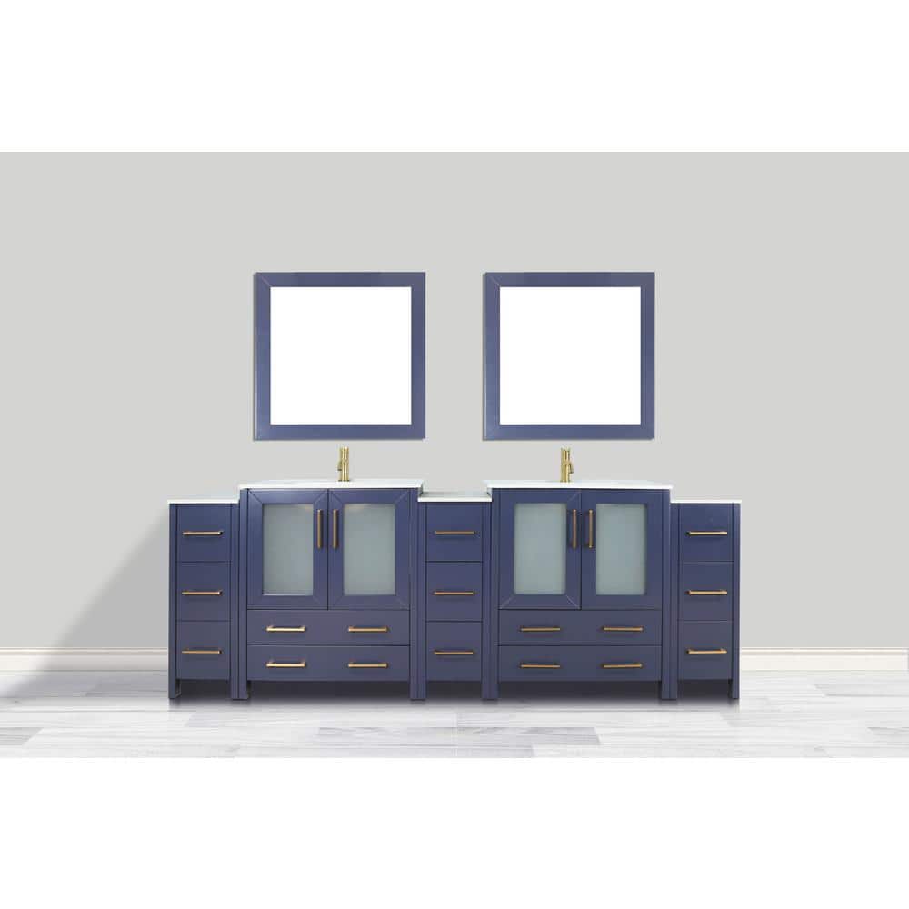 Vanity Art Brescia 96 in. W x 18 in. D x 36 in. H Double Sink Bath Vanity in Blue with White Ceramic Top and Mirror