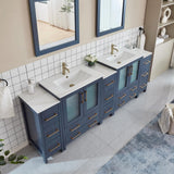 Vanity Art Brescia 96 in. W x 18 in. D x 36 in. H Double Sink Bath Vanity in Blue with White Ceramic Top and Mirror