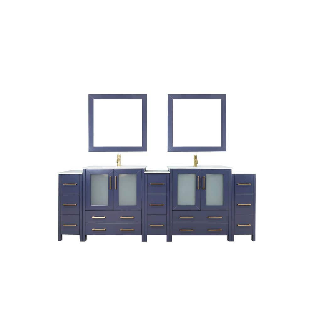 Vanity Art Brescia 96 in. W x 18 in. D x 36 in. H Double Sink Bath Vanity in Blue with White Ceramic Top and Mirror