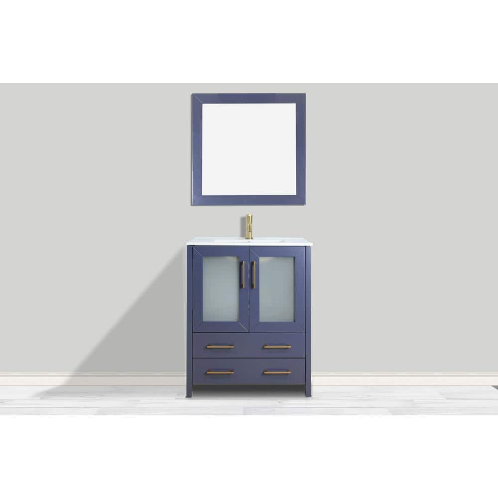 Vanity Art Brescia 30 in. W x 18 in. D x 36 in. H Single Sink Bath Vanity in Blue with White Ceramic Top and Mirror