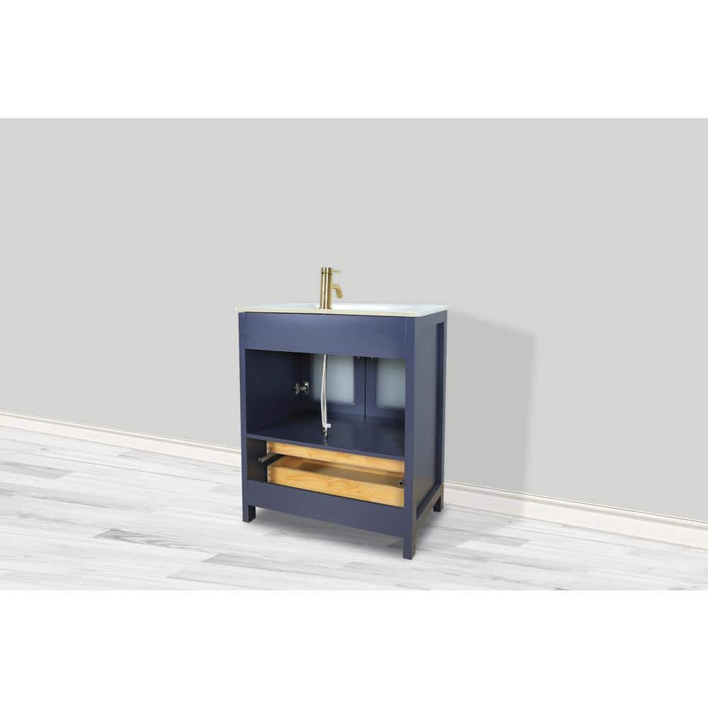 Vanity Art Brescia 30 in. W x 18 in. D x 36 in. H Single Sink Bath Vanity in Blue with White Ceramic Top and Mirror