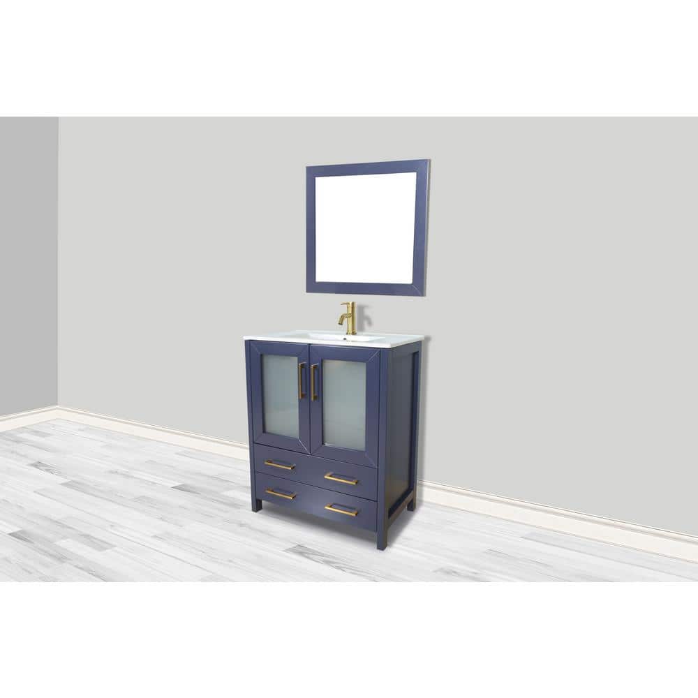 Vanity Art Brescia 30 in. W x 18 in. D x 36 in. H Single Sink Bath Vanity in Blue with White Ceramic Top and Mirror