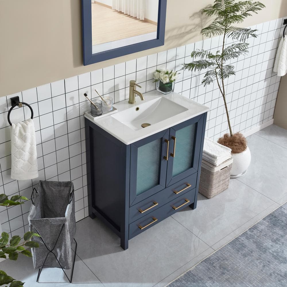 Vanity Art Brescia 30 in. W x 18 in. D x 36 in. H Single Sink Bath Vanity in Blue with White Ceramic Top and Mirror