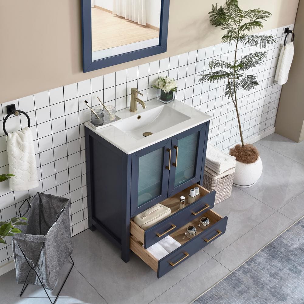 Vanity Art Brescia 30 in. W x 18 in. D x 36 in. H Single Sink Bath Vanity in Blue with White Ceramic Top and Mirror