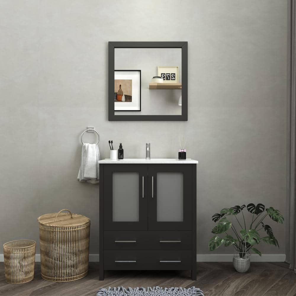 Vanity Art Brescia 30 in. W x 18 in. D x 36 in. H Bath Vanity in Espresso with White Ceramic Top, White Basin and Mirror