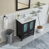 Vanity Art Brescia 30 in. W x 18 in. D x 36 in. H Bath Vanity in Espresso with White Ceramic Top, White Basin and Mirror