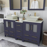 Vanity Art Ravenna 60 in. W Double Basin Bathroom Vanity in Blue with White Engineered Marble Top and Mirror