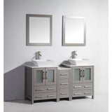 Vanity Art Ravenna 60 in. W Bathroom Vanity in Grey with Double Basin in White Engineered Marble Top and Mirror