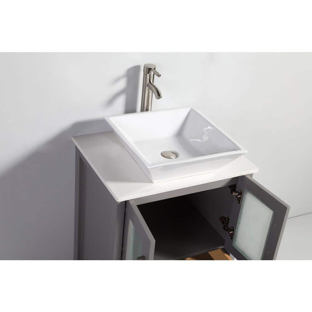 Vanity Art Ravenna 60 in. W Bathroom Vanity in Grey with Double Basin in White Engineered Marble Top and Mirror