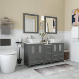 Vanity Art Ravenna 60 in. W Bathroom Vanity in Grey with Double Basin in White Engineered Marble Top and Mirror