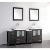 Vanity Art Ravenna 72 in. W Bathroom Vanity in Espresso with Double Basin in White Engineered Marble Top and Mirrors