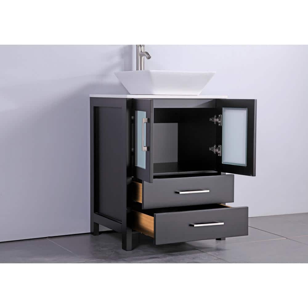 Vanity Art Ravenna 72 in. W Bathroom Vanity in Espresso with Double Basin in White Engineered Marble Top and Mirrors