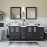 Vanity Art Ravenna 72 in. W Bathroom Vanity in Espresso with Double Basin in White Engineered Marble Top and Mirrors