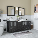 Vanity Art Ravenna 72 in. W Bathroom Vanity in Espresso with Double Basin in White Engineered Marble Top and Mirrors