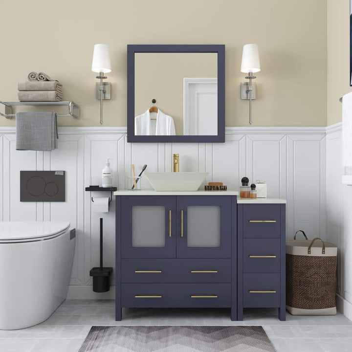Vanity Art Ravenna 42 in. W Single Basin Bathroom Vanity in Blue with White Engineered Marble Top and Mirror