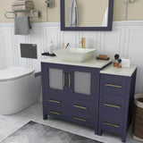 Vanity Art Ravenna 42 in. W Single Basin Bathroom Vanity in Blue with White Engineered Marble Top and Mirror
