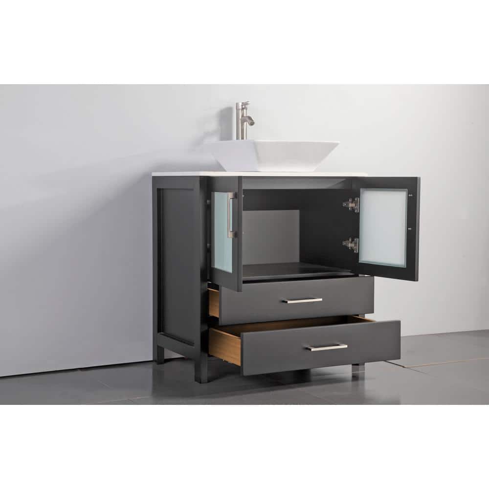 Vanity Art Ravenna 42 in. W Bathroom Vanity in Espresso with Single Basin in White Engineered Marble Top and Mirror