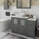 Vanity Art Ravenna 42 in. W Bathroom Vanity in Grey with Single Basin in White Engineered Marble Top and Mirror