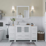 Vanity Art Ravenna 54 in. W Bathroom Vanity in White with Single Basin in White Engineered Marble Top and Mirror