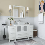 Vanity Art Ravenna 54 in. W Bathroom Vanity in White with Single Basin in White Engineered Marble Top and Mirror