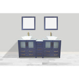 Vanity Art Ravenna 72 in. W Double Basin Bathroom Vanity in Blue with White Engineered Marble Top and Mirrors