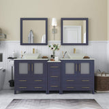 Vanity Art Ravenna 72 in. W Double Basin Bathroom Vanity in Blue with White Engineered Marble Top and Mirrors
