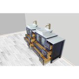 Vanity Art Ravenna 84 in. W Double Basin Bathroom Vanity in Blue with White Engineered Marble Top and Mirrors