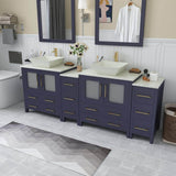 Vanity Art Ravenna 84 in. W Double Basin Bathroom Vanity in Blue with White Engineered Marble Top and Mirrors