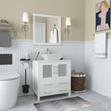Vanity Art Ravenna 30 in. W Bathroom Vanity in White with Single Basin in White Engineered Marble Top and Mirror