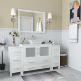 Vanity Art Ravenna 60 in. W Bathroom Vanity in White with Single Basin in White Engineered Marble Top and Mirror