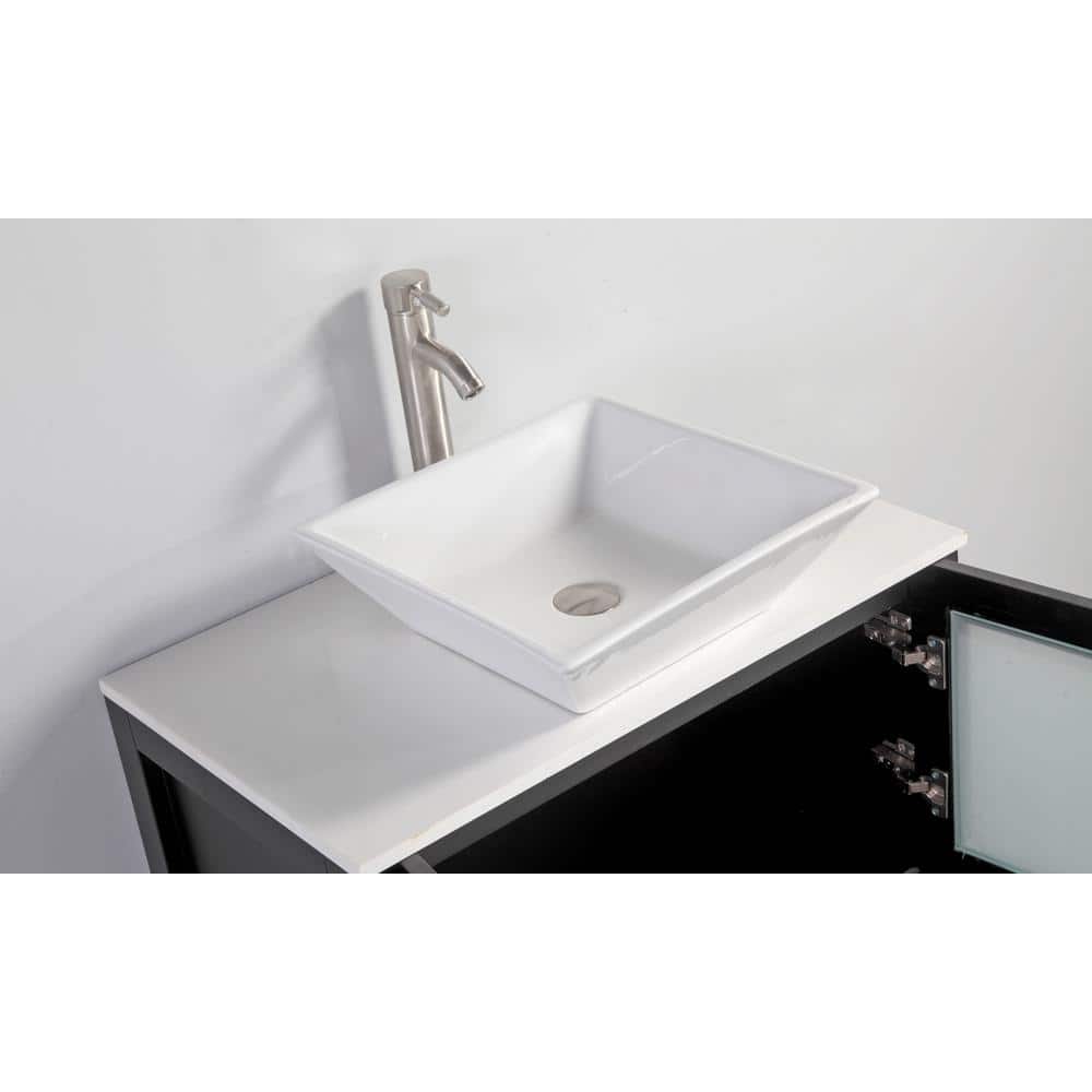 Vanity Art Ravenna 84 in. W Bathroom Vanity in Espresso with Double Basin in White Engineered Marble Top and Mirrors