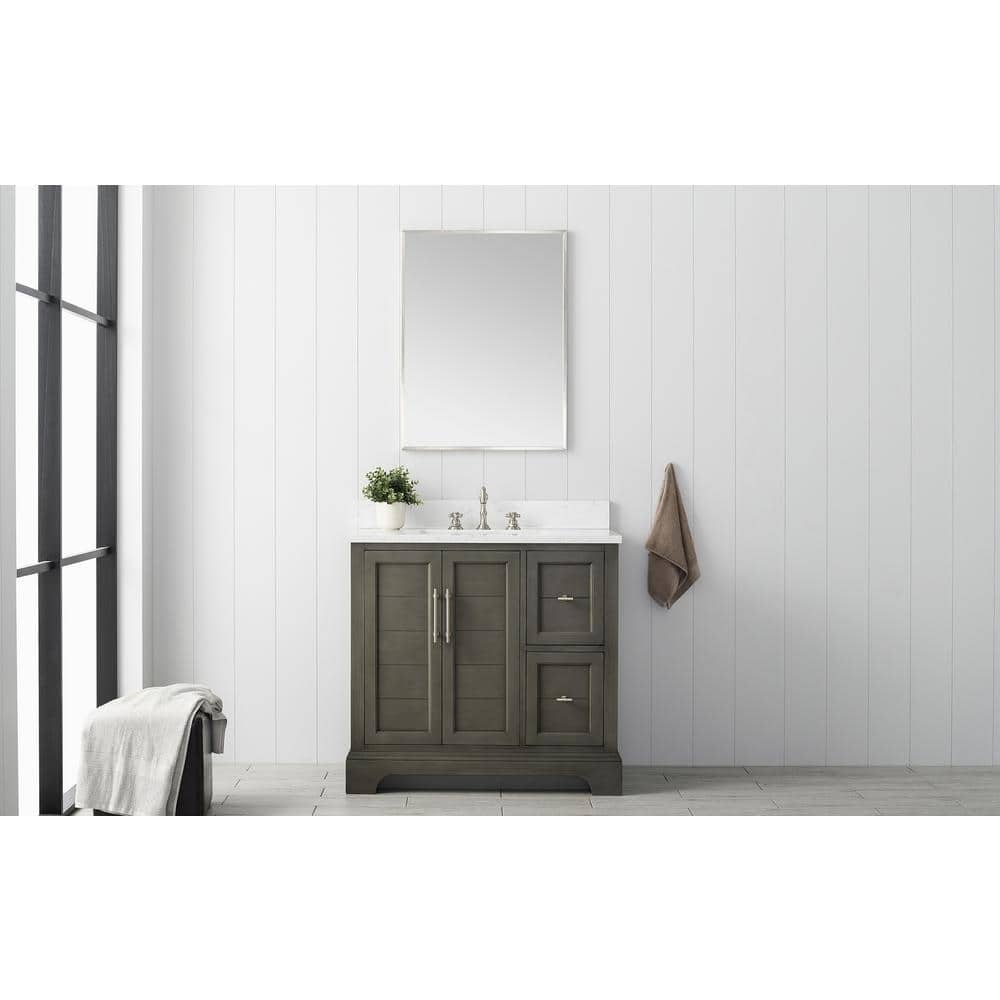 Vanity Art Chambery 36 in. W x 22 in. D x 34.5 in. H Bathroom Vanity in Silver Grey with Engineered Marble Top