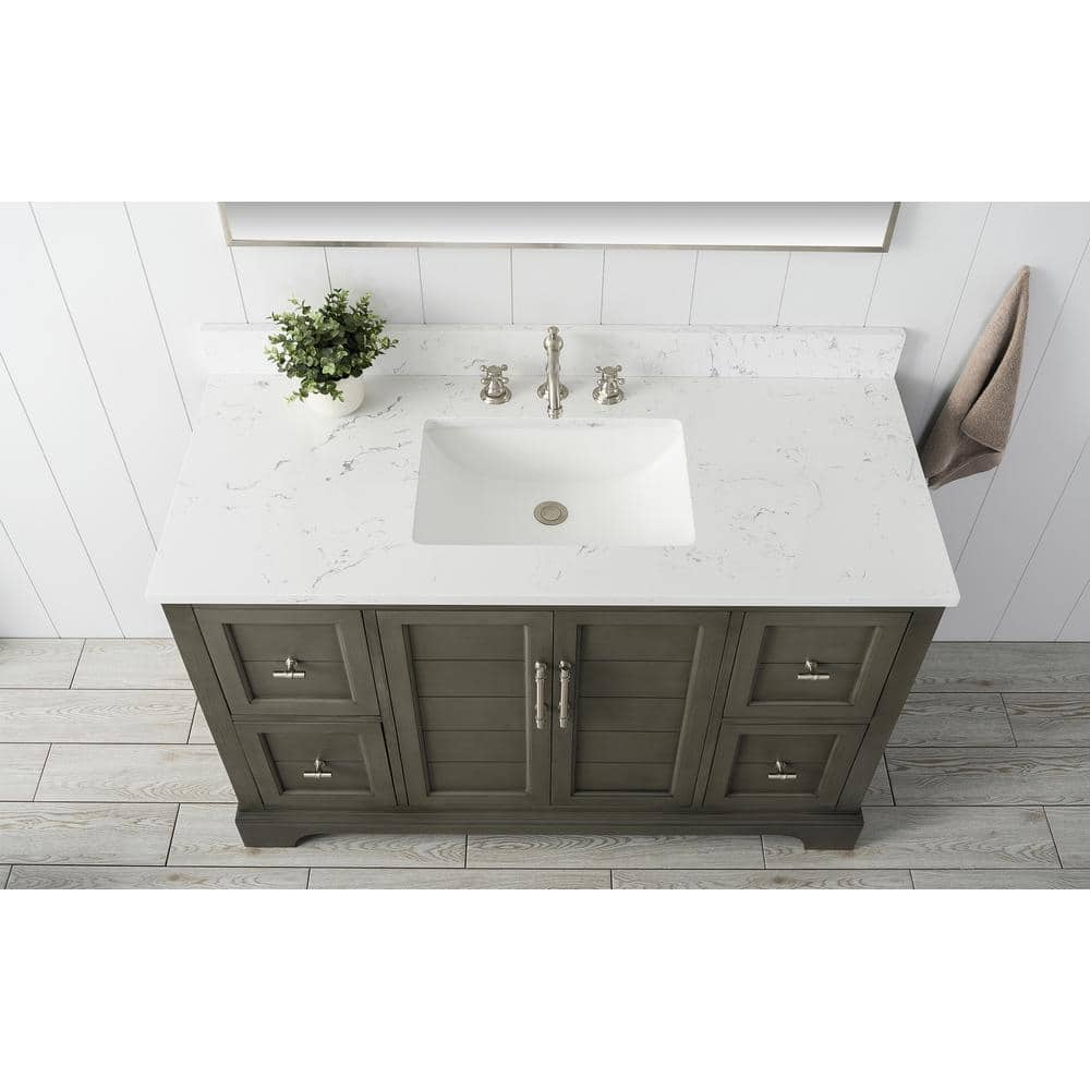 Vanity Art Chambery 48 in. W x 22 in. D x 34.5 in. H Bathroom Vanity in Silver Grey with Engineered Marble Top