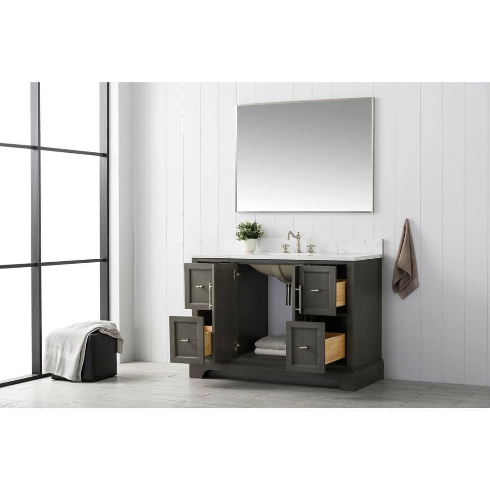Vanity Art Chambery 48 in. W x 22 in. D x 34.5 in. H Bathroom Vanity in Silver Grey with Engineered Marble Top