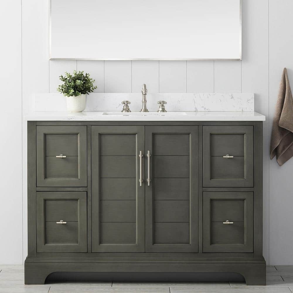 Vanity Art Chambery 48 in. W x 22 in. D x 34.5 in. H Bathroom Vanity in Silver Grey with Engineered Marble Top